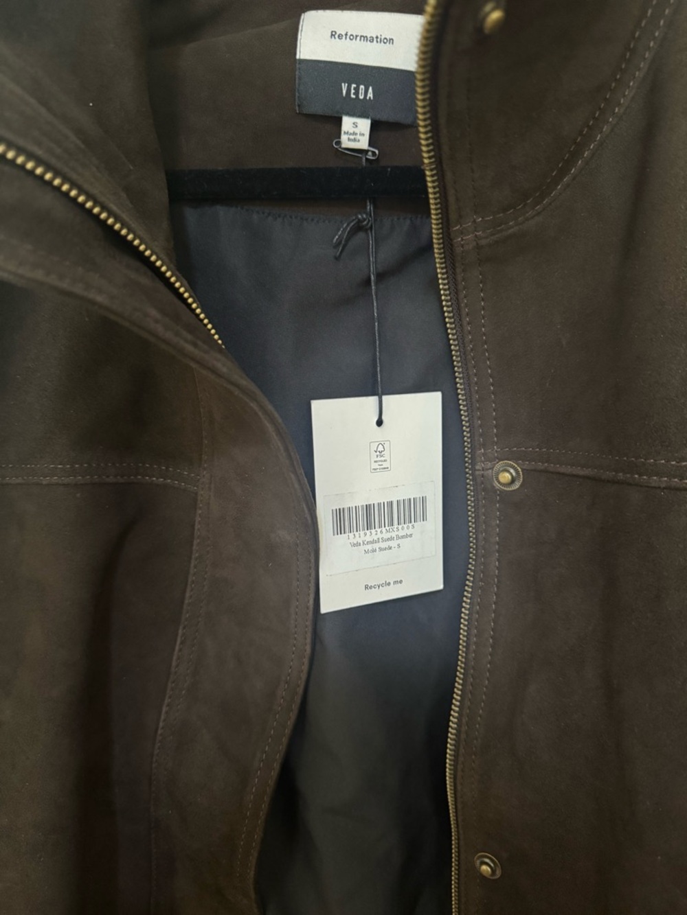 Dark Brown Suede Leather Jacket - Women's Casual Bomber - Picture 5 of 5